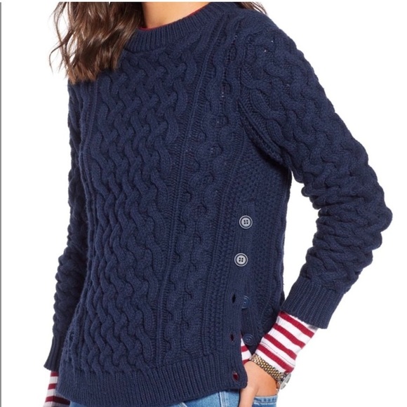 1901 Fisherwomen Crewneck Sweater Navy Cable Knit XL Pima Cotton & Merino Wool - Picture 1 of 11